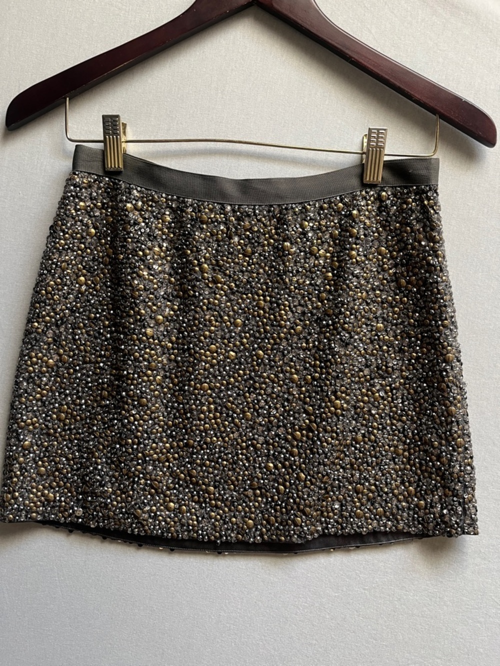 Haute Hippie Charcoal Grey 100% Silk Beaded Embellished Mini Skirt Sz XS